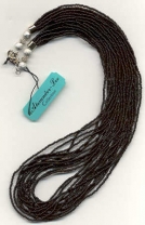 Black, 9 Strands, Seed Bead Necklace, Silver Clasp